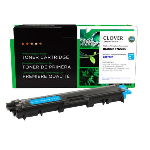 Clover Technologies Group, LLC Remanufactured High Yield Cyan Toner Cartridge (Alternative for Brother TN225C) (2200 Yield)