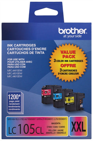 Brother Super High Yield C/M/Y Ink Cartridge Combo Pack (Includes 1 Each of OEM# LC105C LC105M LC105Y) (3 x 1200 Yield)