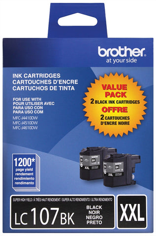Brother Super High Yield Black Ink Cartridge Dual Pack (2 Pack of OEM# LC107BK) (2 x 1200 Yield)