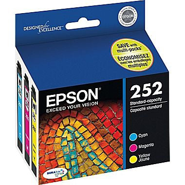 Epson (252) WorkForce WF-3620 3640 7110 7610 7620 DURABrite Ultra Cyan/Magenta/Yellow Ink Cartridge Multipack (3 x 300 Yield)