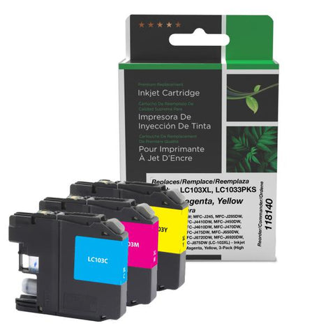 Clover Technologies Group, LLC New High Yield Cyan, Magenta, Yellow Ink Cartridges for Brother LC-103XL 3-Pack